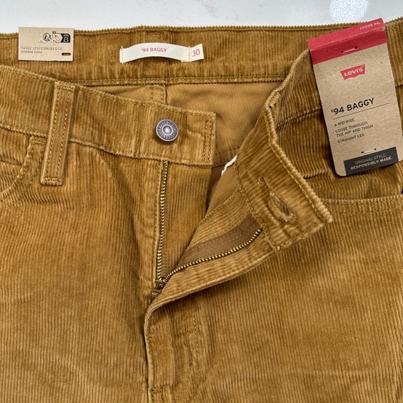 NWT Levis 94 Baggy Corduroy Jeans Womens 30x31 Brown Pants Mid Rise Straight Leg - Picture 3 of 15